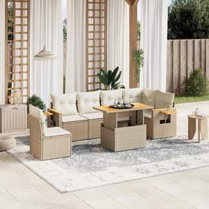 Conjunto de Sofá de Jardín Grande con Patas Ajustables en Ratán Sintético PE Beige, Muebles de Jardín Ajustables - Product Image 1