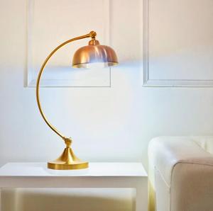 Modern Brass Table <b>Lamp</b> With Flexible Arm Dome Shade <b>Warm</b> White Light For Bedroom Decor - Product Image 1