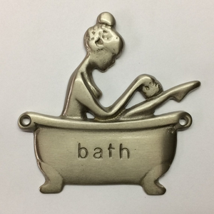 Vintage Brass Bathtub Bathroom Wall Sign Decorative <b>Bath</b> Plaque Antique Metal <b>Door</b> Sign - Product Image 2