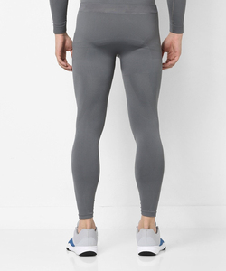 Men's Compression Set Crew Neck Long Sleeve <b>Top</b> Full Length Pants Solid Gray Sweat-Wicking Seamless Yoga Wear - Product Image 5