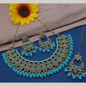 <b>Gold</b> Plated Fashion <b>Jewelry</b> <b>Set</b> with Crystal Stone and Pearls 10581254SBL Necklace - Product Image 1