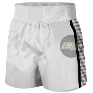 Pantalones Cortos de Boxeo MMA Blancos Personalizados con Franjas Laterales y Cintura de Velcro, Pantalones Cortos de Boxeo de Alta Calidad a Precio de Mayoreo - Product Image 3