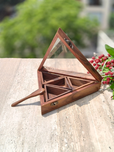 Handcrafted Wooden Triangle <b>Spice</b> <b>Box</b> With Glass Lid And Wooden Spoon Decorative Kitchen Masala Storage Organizer - Product Image 5