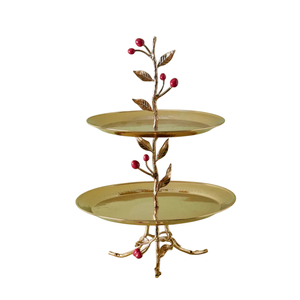 Modern Design Gold Hammered 3 Tier <b>Cake</b> <b>Stand</b> With Decorative Floral & Leaf Accents Cupcake Server For Parties And Home Decor - Product Image 4