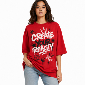 T-shirt oversize tendance pour femme, style streetwear, 100 % coton, col rond, uni, impression de logo personnalisée, séchage rapide - Product Image 2