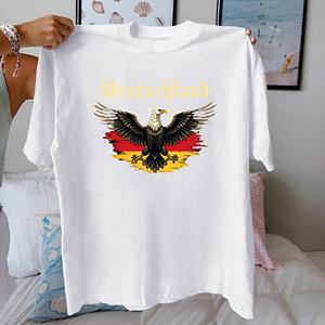 เสื้อยืดผ้าฝ้ายแท้สำหรับผู้หญิงดีไซน์รูปนกอินทรีประเทศเยอรมนีใส่สบาย - Product Image 2