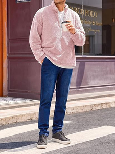 Veste polaire brodée décontractée pour homme grande taille, fermeture éclair quart, en tissu polyester doux et épais, idéale pour les activités de plein air en automne - Product Image 2