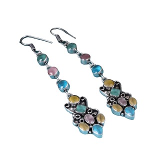 Pendientes Largos de Latón Multicolor con Forma de Campana |   Joyería de Plata Antigua Plateada de Moda para Mujer - Venta al por Mayor - Product Image 5