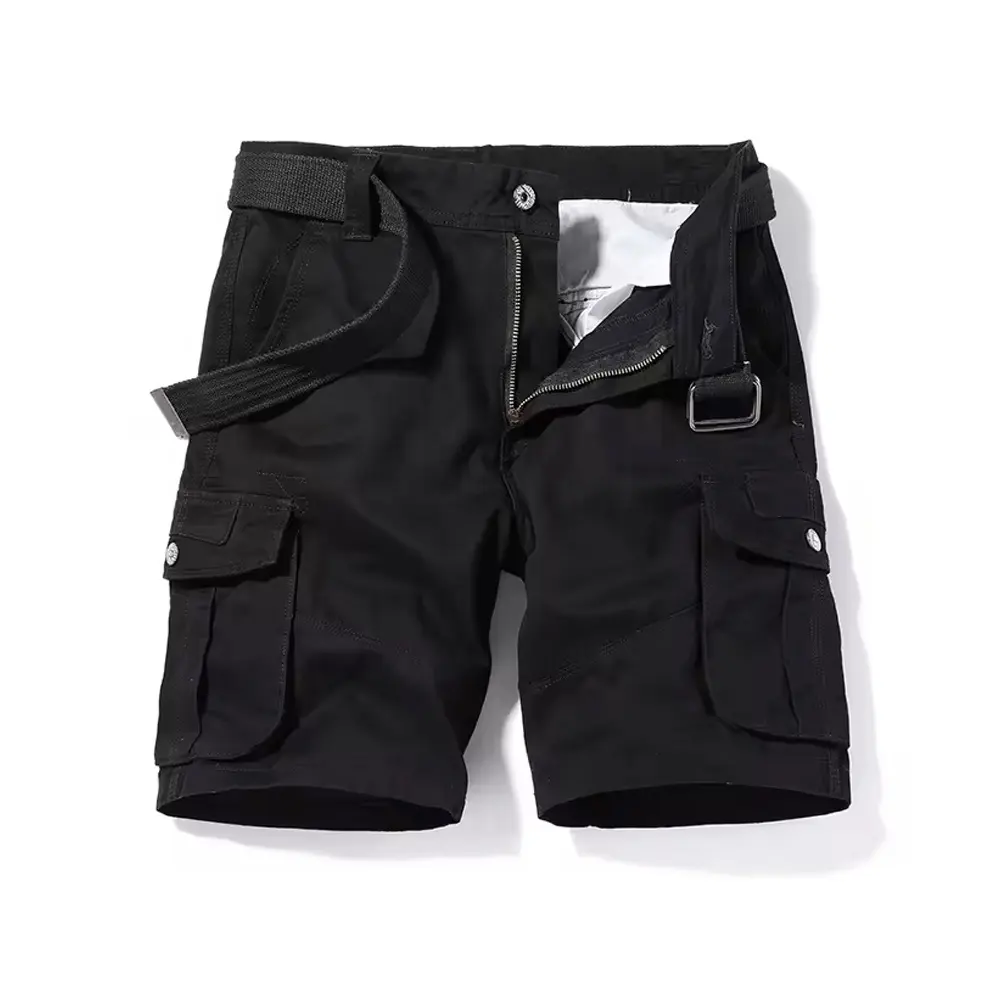 Shorts de carga pretos OEM para trabalhadores e uso casual, calças curtas jeans de algodão com seis bolsos