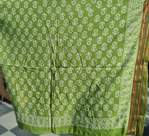 Green Hand Block Print With Zari Border Cotton <b>Sarong</b> Floral Beach Wrap Pareo Boho Lightweight Cover Up Indian Printed Scarf - Product Image 6