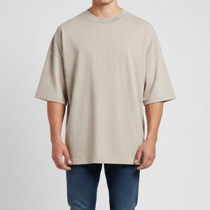 T-shirts unisexes surdimensionnés en coton uni 3D, col rond, manches courtes, écologiques, vintage, décontractés, grande taille, tricot jersey respirant, devant - Product Image 1