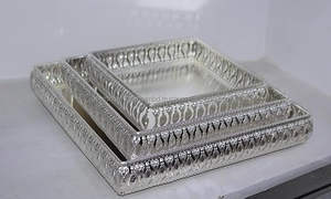 Ensemble de plateaux en argent pour offrir des plateaux décoratifs pour les festivals ensemble de plateaux pooja - Product Image 4