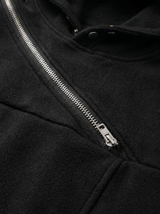 Sudadera con Capucha Negra Extra Grande Unisex, Sudadera con Cierre Asimétrico y Bolsillo para Otoño, Estilo Urbano - Product Image 4