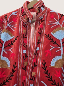 Manteau brodé floral de style chinois rouge, col mandarin, manches longues, grande taille, vêtements d'extérieur décontractés pour femmes, vêtements d'hiver - Product Image 5