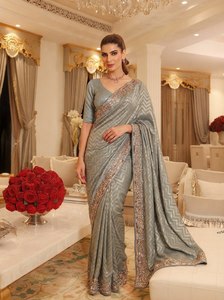 Sari rose brodé style Banarasi en soie mélangée, tenue de mariage, robe de cérémonie festive - Product Image 2
