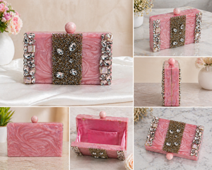 Designer Resin Storage <b>Bag</b> <b>Clutch</b> <b>Bag</b> Marbled Crystal Rhinestones Embellished Acrylic Evening Purse Bridal Wedding Party Handbag - Product Image 2