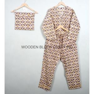 Conjunto de Pijama Unisex de Manga Larga con Cuello en V 100% Algodón para Mujer, Estampado Digital, Suave, para Otoño y Primavera, Cintura Elástica Completa - Product Image 2