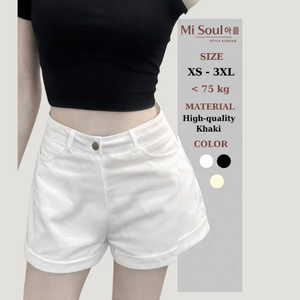 Private Label Women Casual Kaki Shorts Breathable Eco-Friendly Rolled Cuff High <b>Waist</b> Summer Wear 3 Colors OEM ODM - Product Image 6