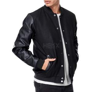 Chaquetas Varsity de Cuero Negro para Hombre, Chaquetas Bomber de Invierno para Exteriores con Diseño Personalizado - Product Image 3