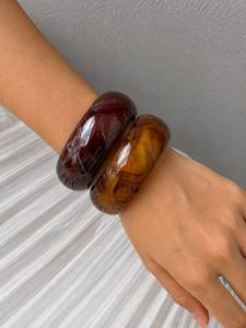 Handmade Vintage Resin Bangle <b>Bracelet</b> with Carved Floral and Geometric Design <b>Crystal</b> & Rhinestone Trendy Women's Gift - Product Image 4
