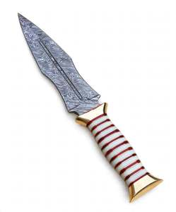 Couteau à lame fixe en acier Damas de qualité industrielle, fait main, pointe tombante, manche rayé, outil artisanal OEM, pièce de présentation exécutive - Product Image 2