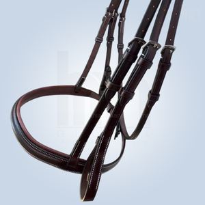Brida de Cuero Anatómica Marrón de Calidad Premium para Caballo, con Cabezal Acolchado Suave y Costuras en Contraste, para Salto Ecuestre Inglés - Product Image 4