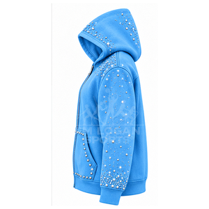 Sudadera con capucha de forro polar 100% algodón ecológico con cremallera completa y pedrería azul - Product Image 2