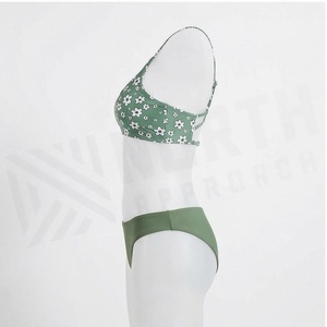 North Approach Women's Green Floral <b>Bikini</b> <b>Set</b> Crossed Halter Top With Hollow Out Detail Hipster Bottoms - Product Image 3