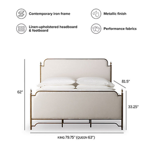 Cadre de lit double Delina de luxe moderne rembourré avec accents en bois de mahogany massif et métal pour mobilier de chambre d'hôtel et de villa - Product Image 2