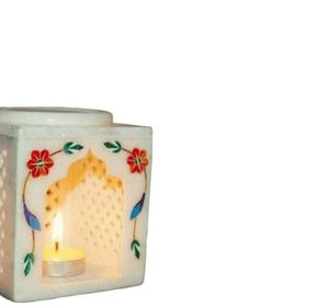 Decorative Ceramic <b>Candle</b> Jar Cube Lantern with Metallic Hand Painted <b>Red</b> Gold Design for Party Wedding Decor Holder - Product Image 3