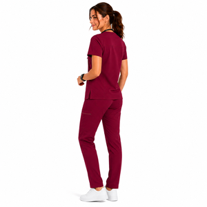 Custom Unisex Medical <b>Scrubs</b> Set Solid Color V Neck Nurse <b>Uniform</b> Stretch Knitted Clinic Jogger Pants Top Hospital - Product Image 5