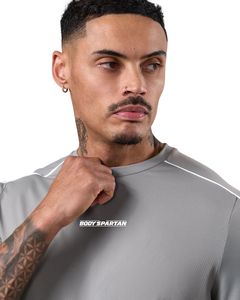 Camiseta Deportiva para Hombre, Color Gris Claro, con Ribete, Cuello Redondo, Manga Corta, Transpirable, para Uso Diario y Fitness de Verano - Product Image 3
