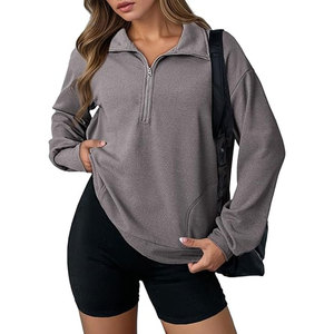 Stylish <b>Women</b> <b>Quarter</b> <b>Zip</b> Sweatshirt Featuring Adjustable Collar Lightweight Layer For Travel Fitness And Streetwear Look - Product Image 1
