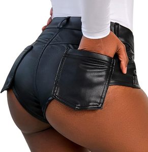 Shorts en similicuir pour femmes, taille haute, tendance, en PU, style streetwear, vente en gros, fabrication sur mesure - Product Image 4