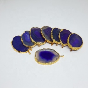 Vente en gros collier pendentif en agate violette naturelle plaquée or chaînes en acier inoxydable bijoux en pierres précieuses de forme naturelle pour femmes et hommes - Product Image 1