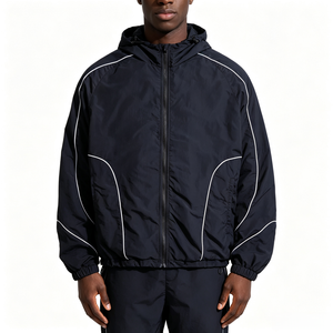 New Arrival Custom Logo Reflective Piping Oversized Streetwear Nylon Waterproof Eco-Friendly Winter Thick <b>Jacket</b> Windbreaker <b>Men</b> - Product Image 1
