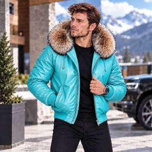 Sheep Leather Fox Fur Hood Winter <b>Jacket</b>, Giacca Pelle Uomo Invernale | Chaqueta Cuero Hombre Invierno | <b>Men</b> Bomber <b>Jacket</b> - Product Image 5