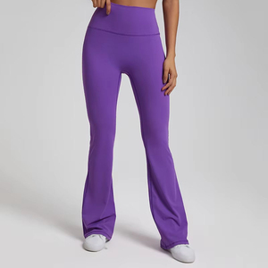 Custom Logo Mid Waist Tight <b>Flared</b> Knitted <b>Leggings</b> Breathable Quick Dry Ankle-Length Streetwear Women Spandex/Polyester 280g - Product Image 6