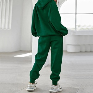 Women Green Hooded <b>Sweatshirt</b> Set Cotton Full Sleeve Loose Fit Casual Tracksuit With Side Pockets Autumn Wear - Product Image 2