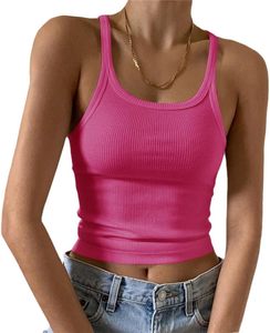 Camiseta sin mangas para mujer al por mayor, de color liso, con cuello redondo acanalado, tejida, informal, de longitud corta, fabricación bajo demanda - Product Image 2
