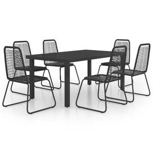Conjunto de Comedor de Ratán de PVC Negro con Acero con Recubrimiento de Polvo de Aluminio para Uso en Jardín - Product Image 2