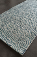 Tapis Dhurrie Jacquard Ikat/Ogee Bleu Tendance - Tapis Bohème Floral à Tissage Plat à Poil Ras, Fabriqué à la Machine, Antidérapant, en Polyester et Jute