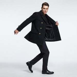 Male <b>Wool</b> Blended <b>Pea</b> Outdoor Windproof Jacket Warm Anti-Wrinkle Regular Length Cold Buttons <b>Coat</b> Jackets - Product Image 4