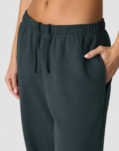Pantalon de survêtement en molleton vert foncé pour femme, taille mi-haute élastique, coupe ample, longueur intégrale, couleur unie, style décontracté automne - Product Image 4