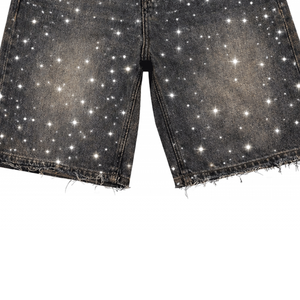 Short en jean Y2K personnalisé pour homme, style streetwear estival, délavé à l'acide, orné de strass en cristal, respirant - Product Image 4