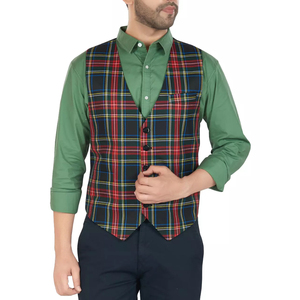 Chaleco de tartán para hombre, chaleco a cuadros, diseño clásico formal y ajustado para padrinos de boda, fiestas y entornos de negocios - Product Image 3