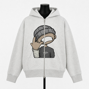 Sudadera con capucha gris personalizada OEM con estampado gráfico de dibujos animados, ropa urbana, fabricante de ropa al por mayor - Product Image 1