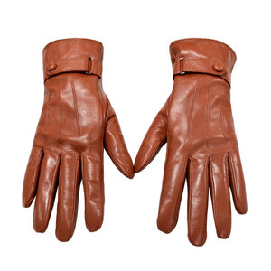 Gants de conduite classiques en cuir de mouton pour hommes, compatibles écran tactile, doublure en laine chaude, noirs et marron, pour l'hiver - Product Image 1