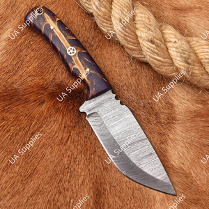 Cuchillo de Caza y Camping de Acero de Damasco Forjado a Mano, Hoja Fija, Punta Caída, Mango de Piña, Afilado Extremo, Venta Caliente - Product Image 6