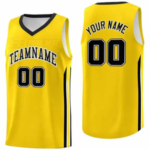 Ensemble de maillot de basket-ball réversible imprimé rayé noir et jaune, respirant et écologique, grande taille pour adultes, avec débardeur - Product Image 1